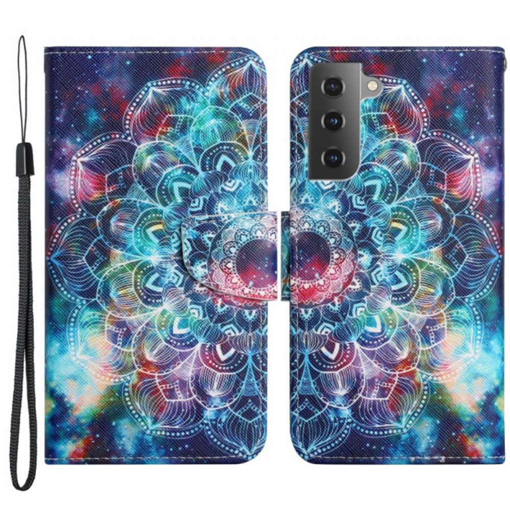 Flipové Pouzdro Na Samsung Galaxy S22 Plus 5G Na Lana Okázalá Poloviční Mandala S Popruhem