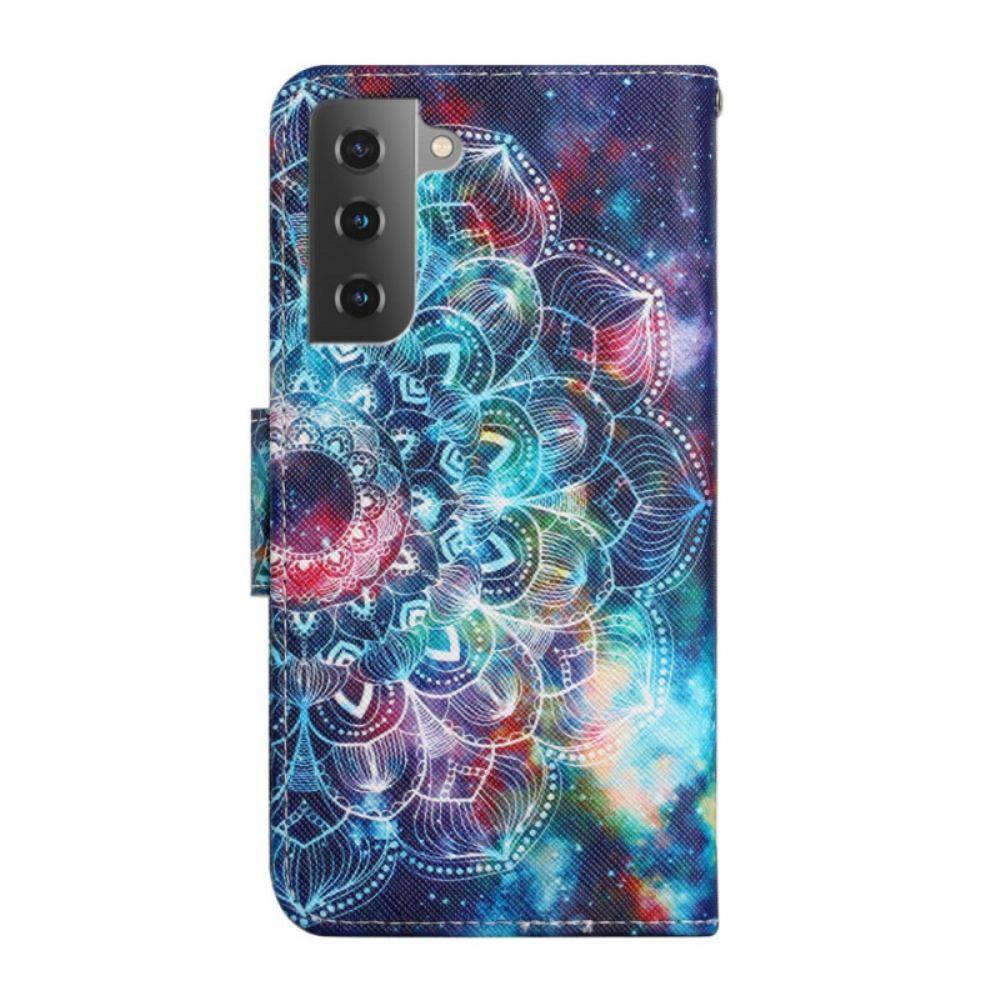 Flipové Pouzdro Na Samsung Galaxy S22 Plus 5G Na Lana Okázalá Poloviční Mandala S Popruhem