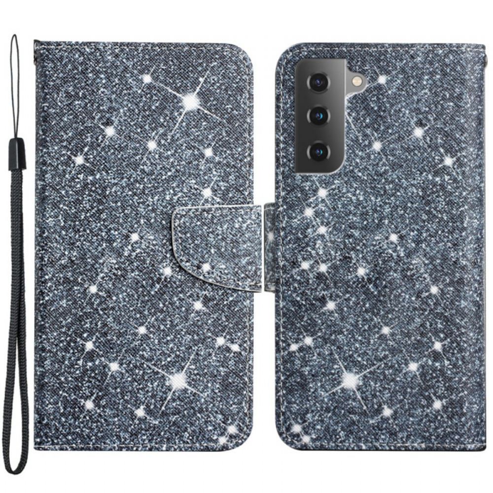 Flipové Pouzdro Na Samsung Galaxy S22 Plus 5G Na Lana Páskové Flitry