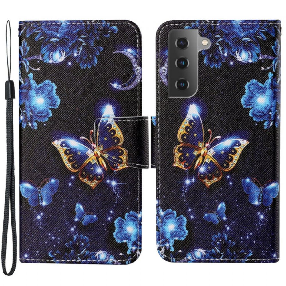 Flipové Pouzdro Na Samsung Galaxy S22 Plus 5G Na Lana Vzácní Motýli Na Řemínku
