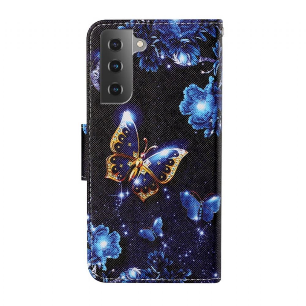 Flipové Pouzdro Na Samsung Galaxy S22 Plus 5G Na Lana Vzácní Motýli Na Řemínku