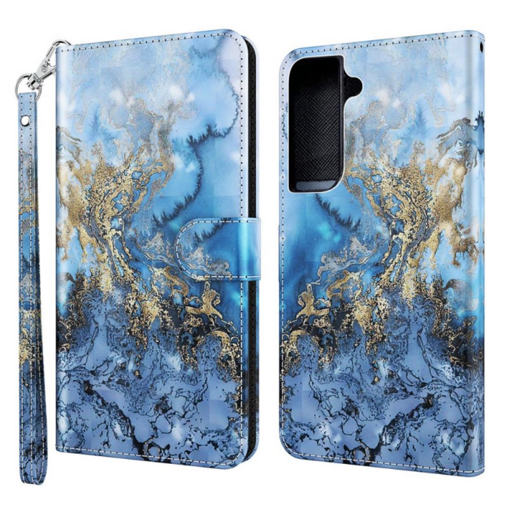 Flipové Pouzdro Na Samsung Galaxy S22 Plus 5G Mramorový Design Se Šňůrkou