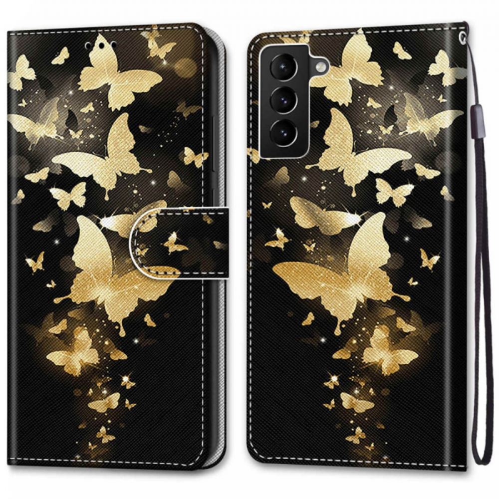 Flipové Pouzdro Na Samsung Galaxy S22 Plus 5G Žlutí Motýli