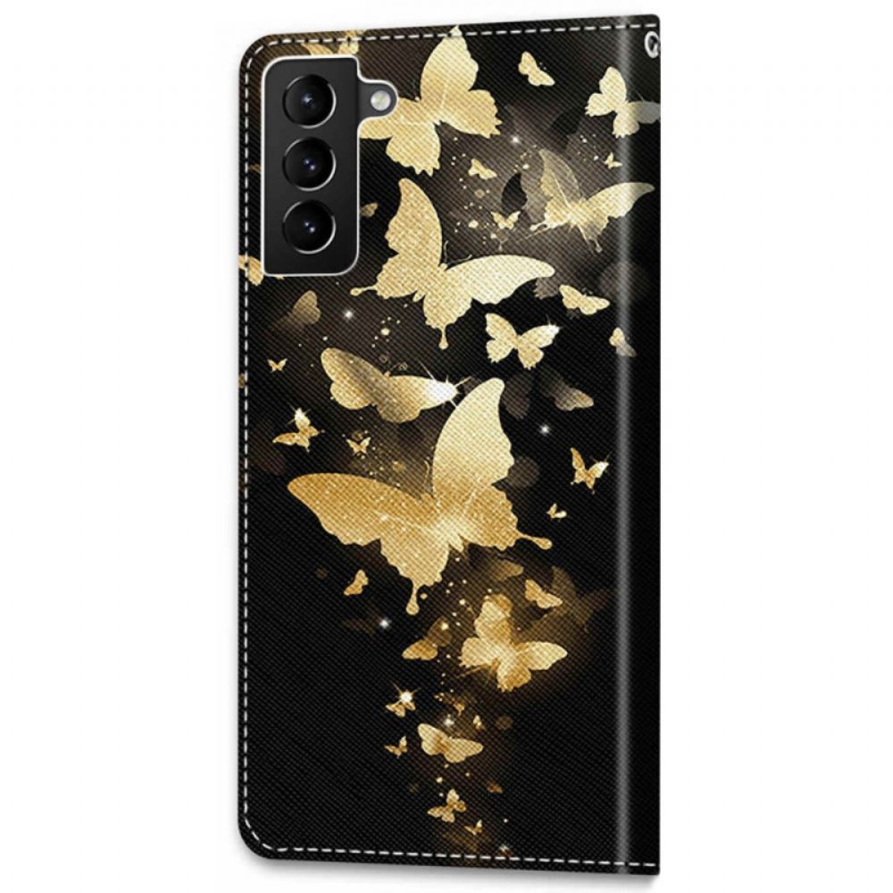 Flipové Pouzdro Na Samsung Galaxy S22 Plus 5G Žlutí Motýli