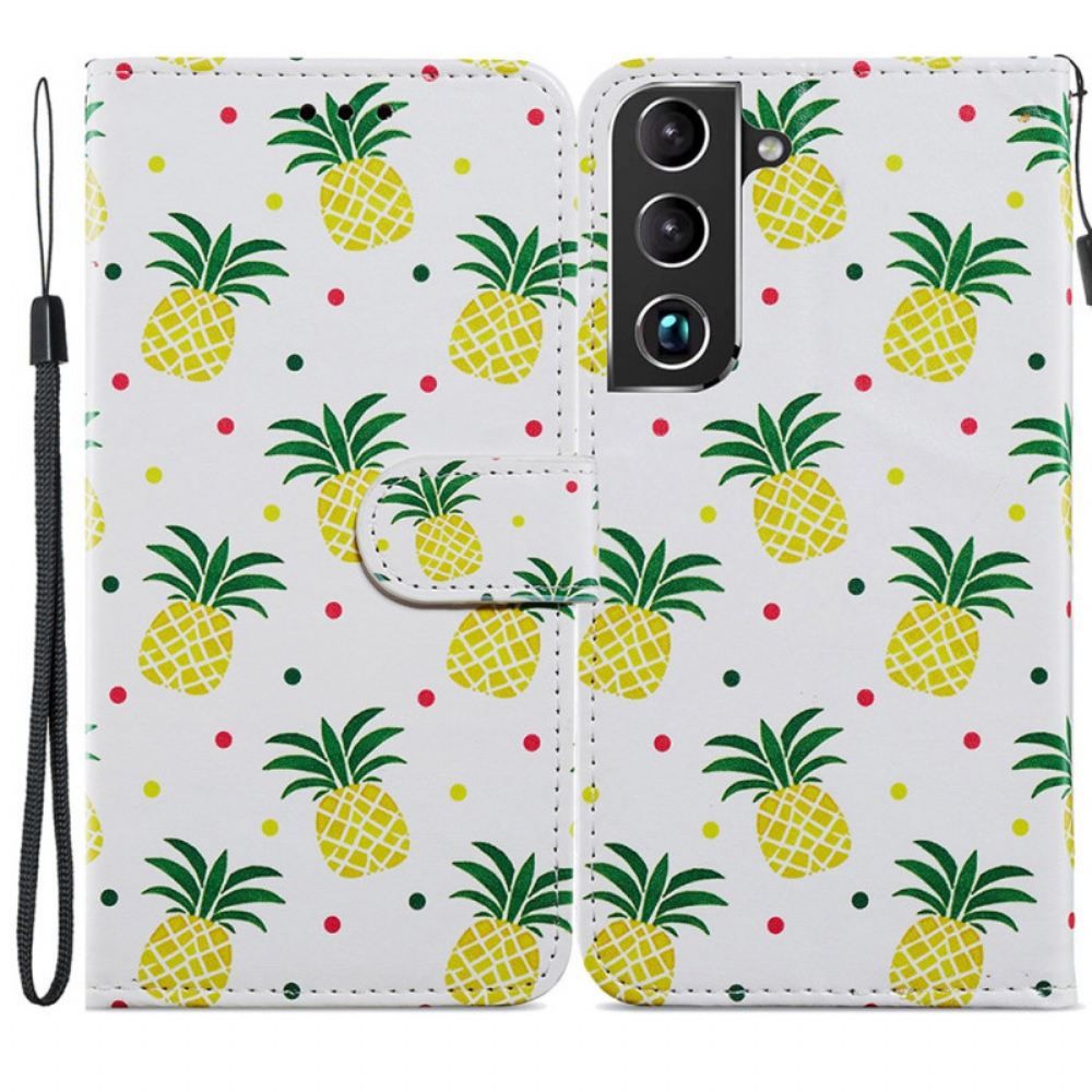 Kožené Pouzdro Na Samsung Galaxy S22 Plus 5G Více Ananasů