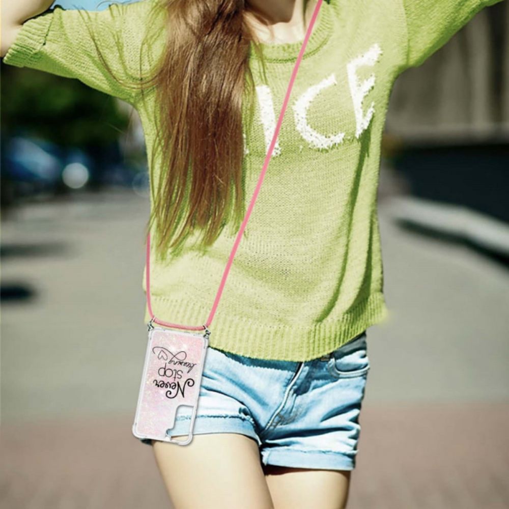 Kryt Na Samsung Galaxy S22 Plus 5G Na Lana Nikdy Nezastavovat Glitter Cord