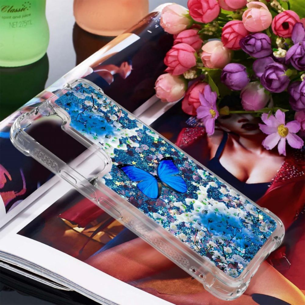 Kryt Na Samsung Galaxy S22 Plus 5G Třpytivé Modré Motýly