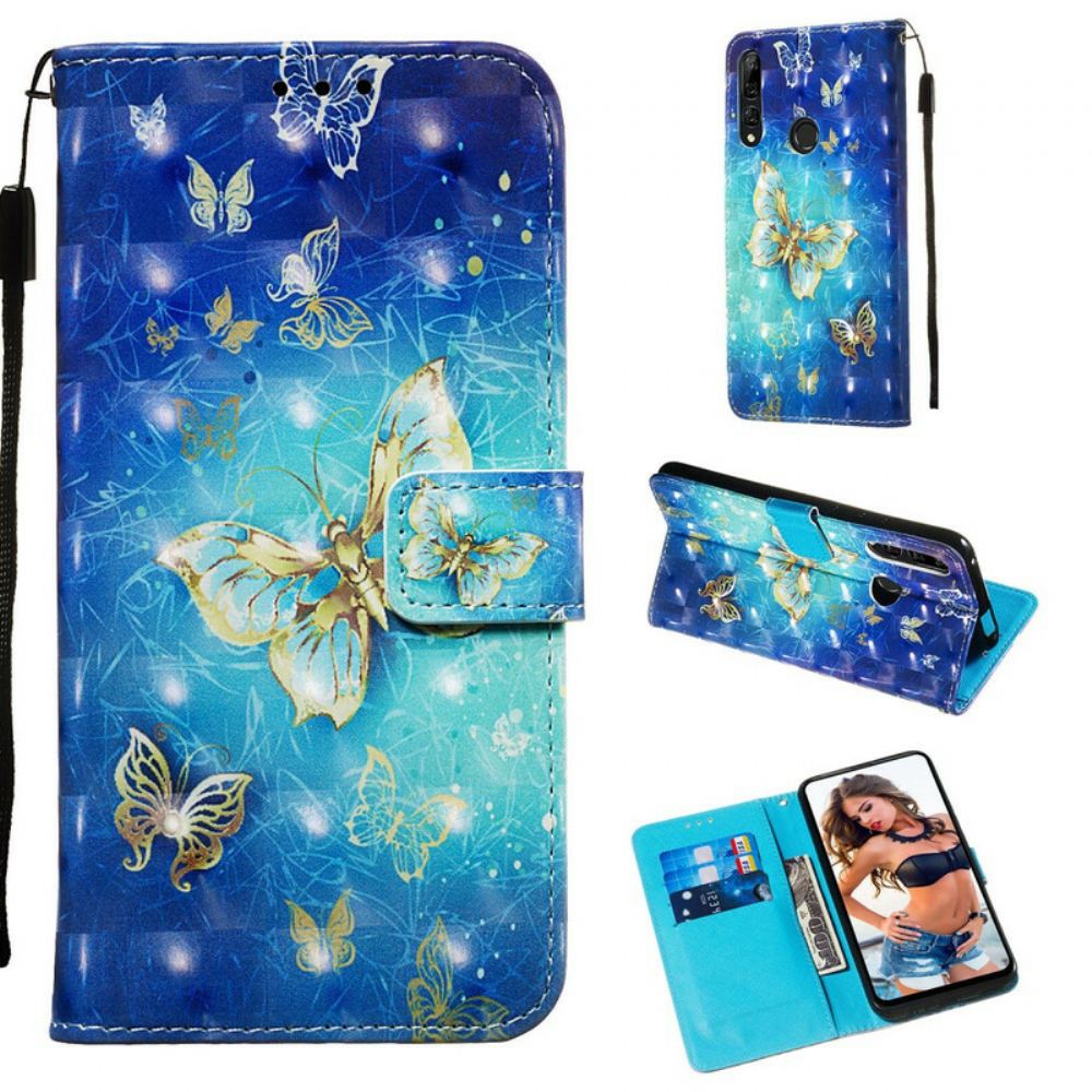 Flipové Pouzdro Na Huawei P Smart Z / Honor 9X Na Lana Motýlci Se Zlatým Řemínkem