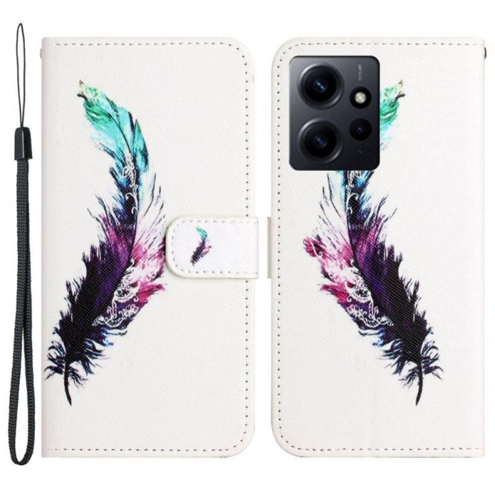 Flipové Pouzdro Na Xiaomi Redmi Note 12 4G Na Lana Peříčko Se Šňůrkou