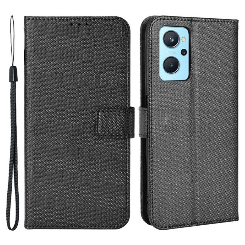 Flipové Pouzdro Na Realme 9i Na Lana Texturovaná Umělá Kůže S Páskem