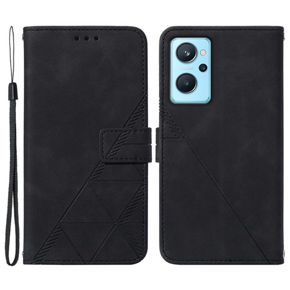 Flipové Pouzdro Na Realme 9i Trojúhelník Z Umělé Kůže S Páskem