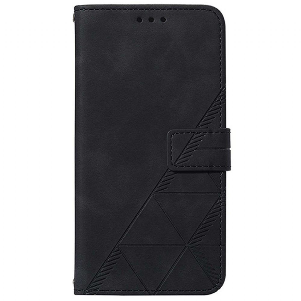 Flipové Pouzdro Na Realme 9i Trojúhelník Z Umělé Kůže S Páskem