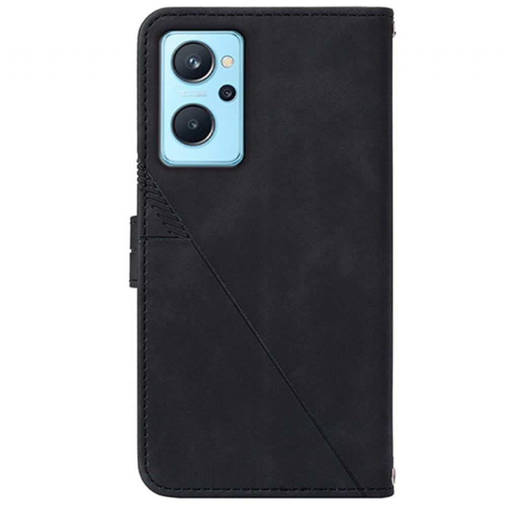 Flipové Pouzdro Na Realme 9i Trojúhelník Z Umělé Kůže S Páskem