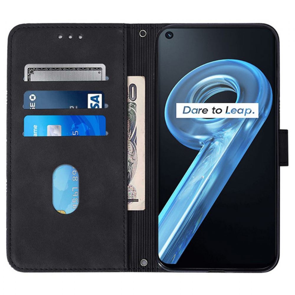 Flipové Pouzdro Na Realme 9i Trojúhelník Z Umělé Kůže S Páskem