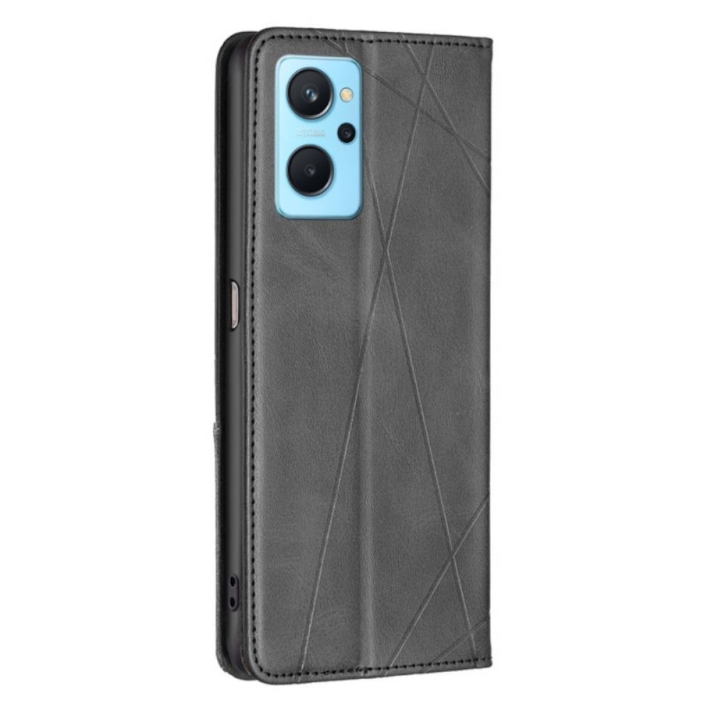 Kryty Na Mobil Na Realme 9i Flipové Pouzdro Diagonální Čáry Se Vzorem Imitace Kůže
