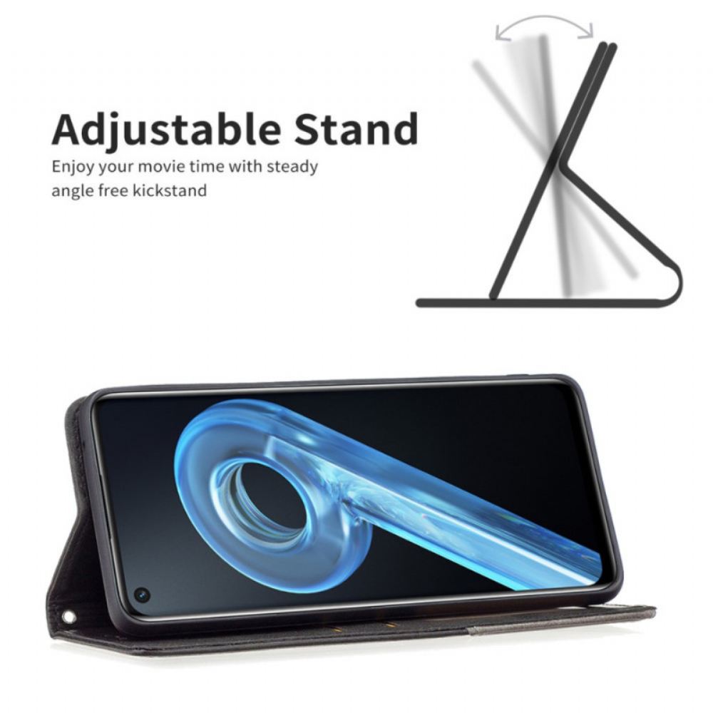 Kryty Na Mobil Na Realme 9i Flipové Pouzdro Diagonální Čáry Se Vzorem Imitace Kůže