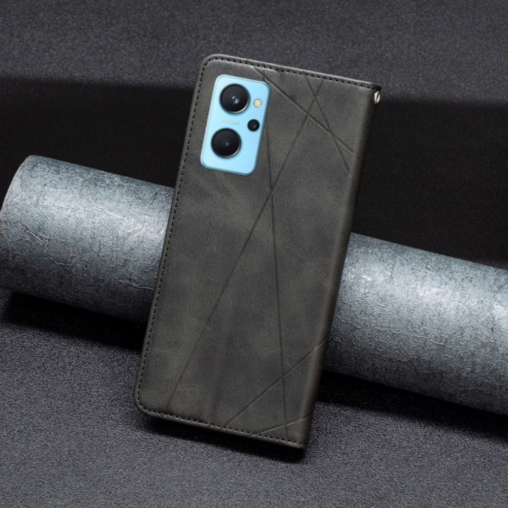 Kryty Na Mobil Na Realme 9i Flipové Pouzdro Diagonální Čáry Se Vzorem Imitace Kůže