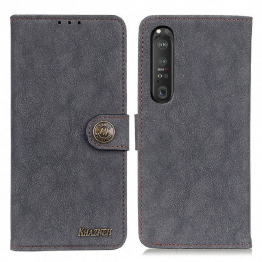 Flipové Pouzdro Na Sony Xperia 1 III Khazneh Retro Štípaná Umělá Kůže