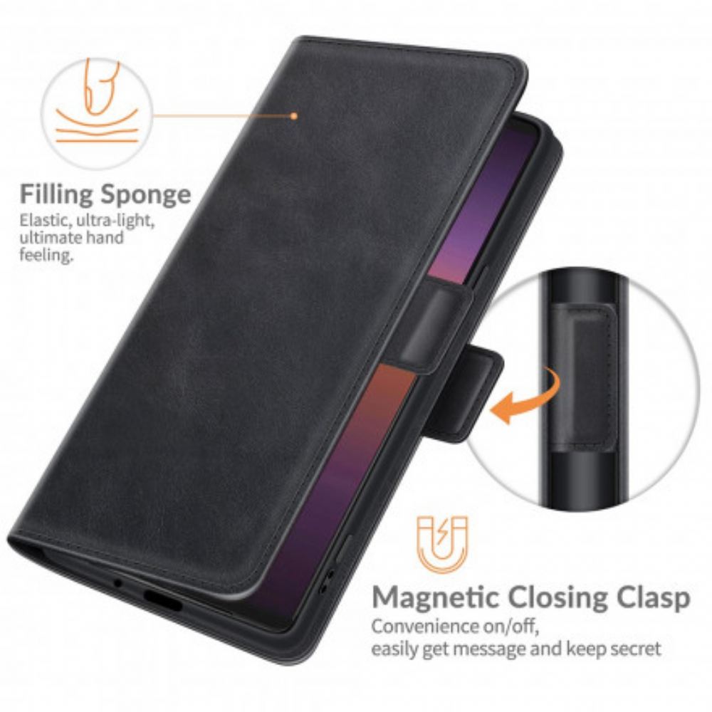 Kožené Pouzdro Na Sony Xperia 1 III Flipové Pouzdro Klasická Dvojitá Klapka