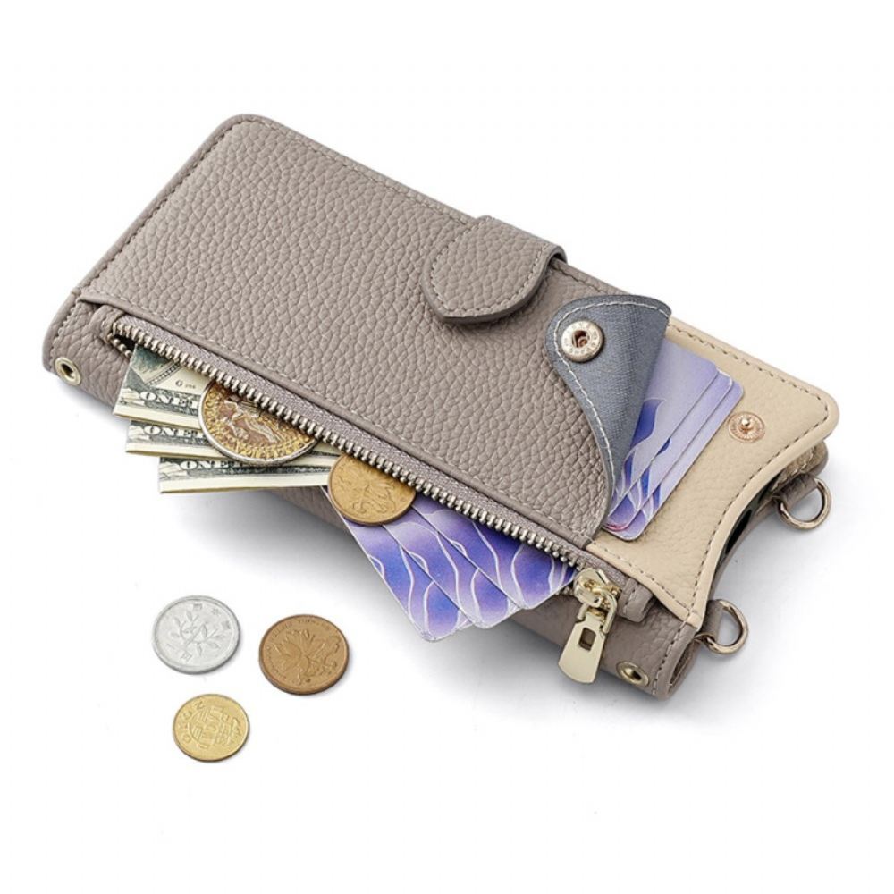 Kožený Kryt Na Realme 14x 5g Dvoubarevná Peněženka S Řetízkem