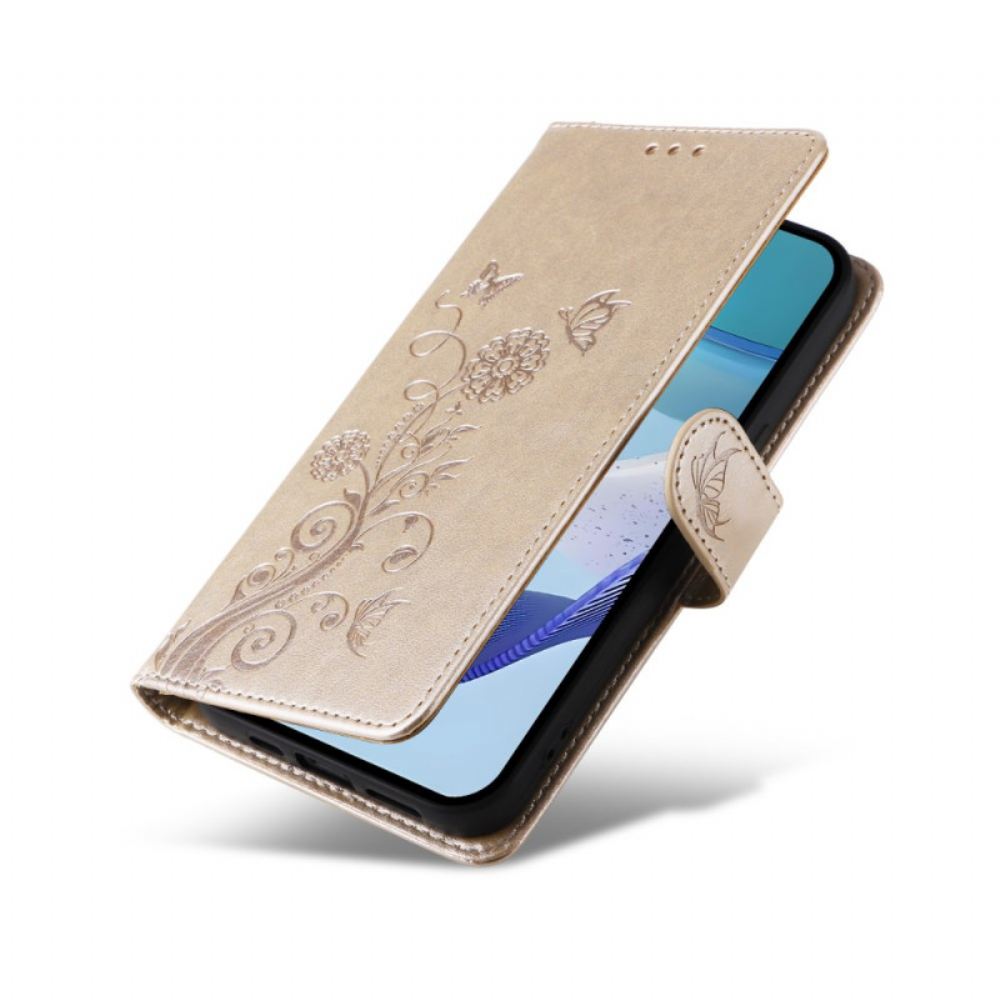 Kožený Kryt Realme 14x 5g Motýli A Květiny