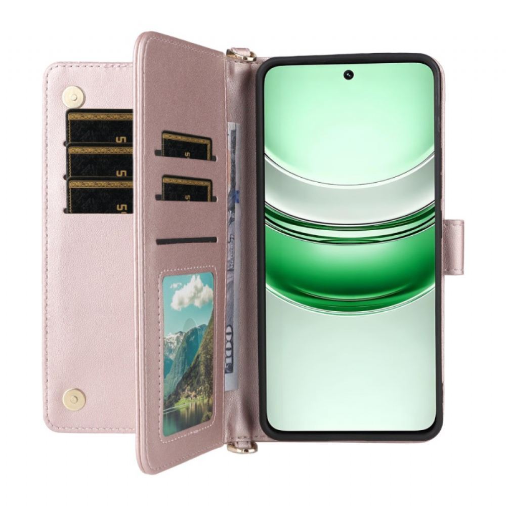 Kožený Kryt Realme 14x 5g Prošívaná S Popruhem A Ramenním Popruhem