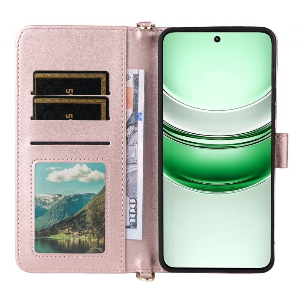 Kožený Kryt Realme 14x 5g Prošívaná S Popruhem A Ramenním Popruhem