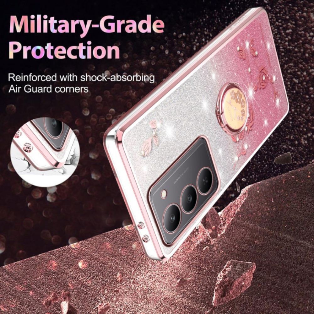 Kryt Na Realme 14x 5g Kadem Držák Na Prsten S Květinami A Kamínky