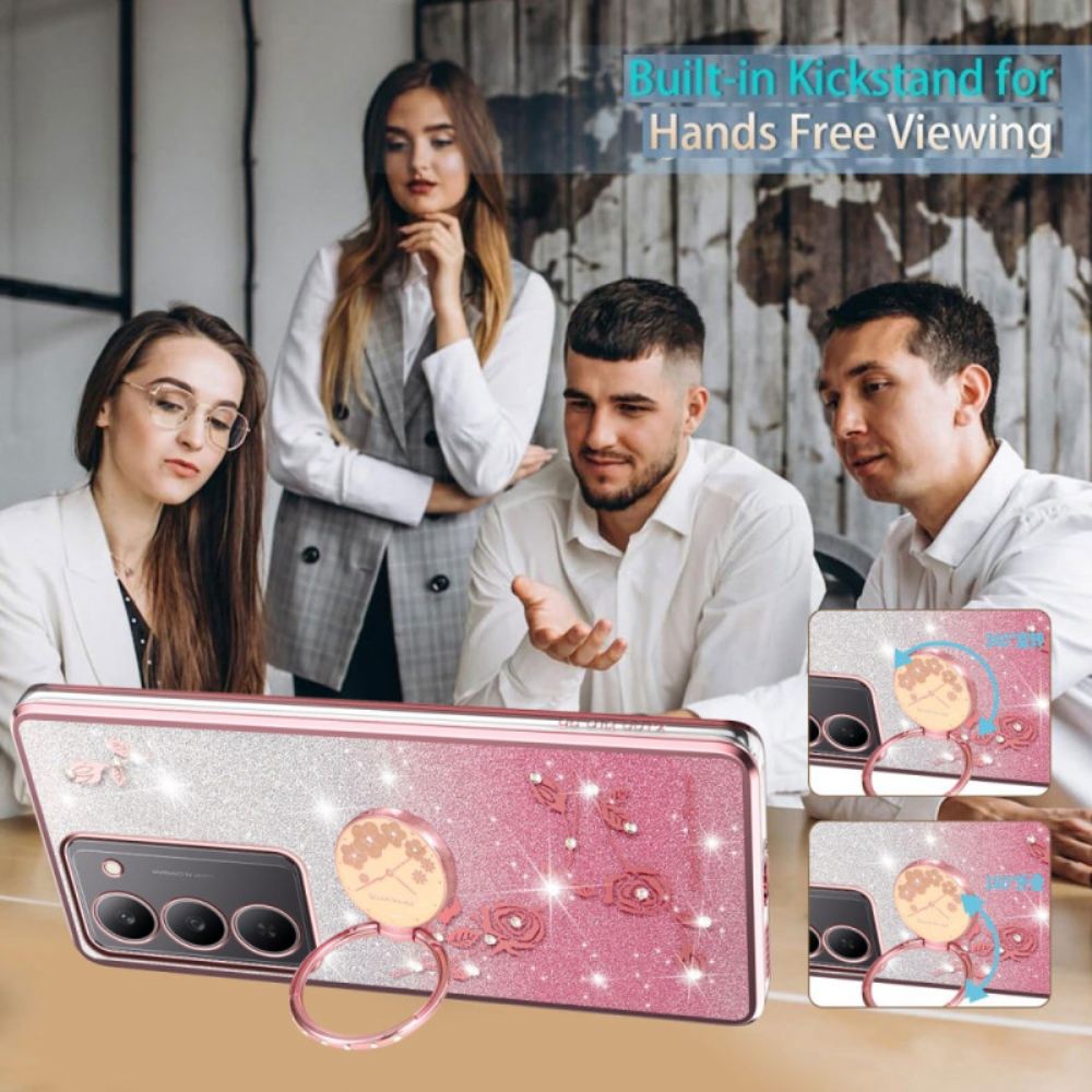 Kryt Na Realme 14x 5g Kadem Držák Na Prsten S Květinami A Kamínky