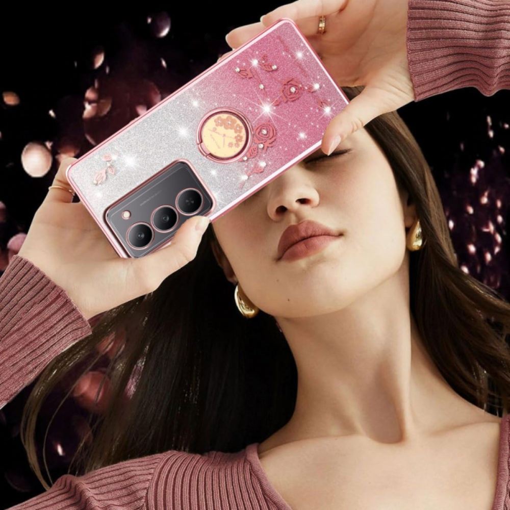 Kryt Na Realme 14x 5g Kadem Držák Na Prsten S Květinami A Kamínky