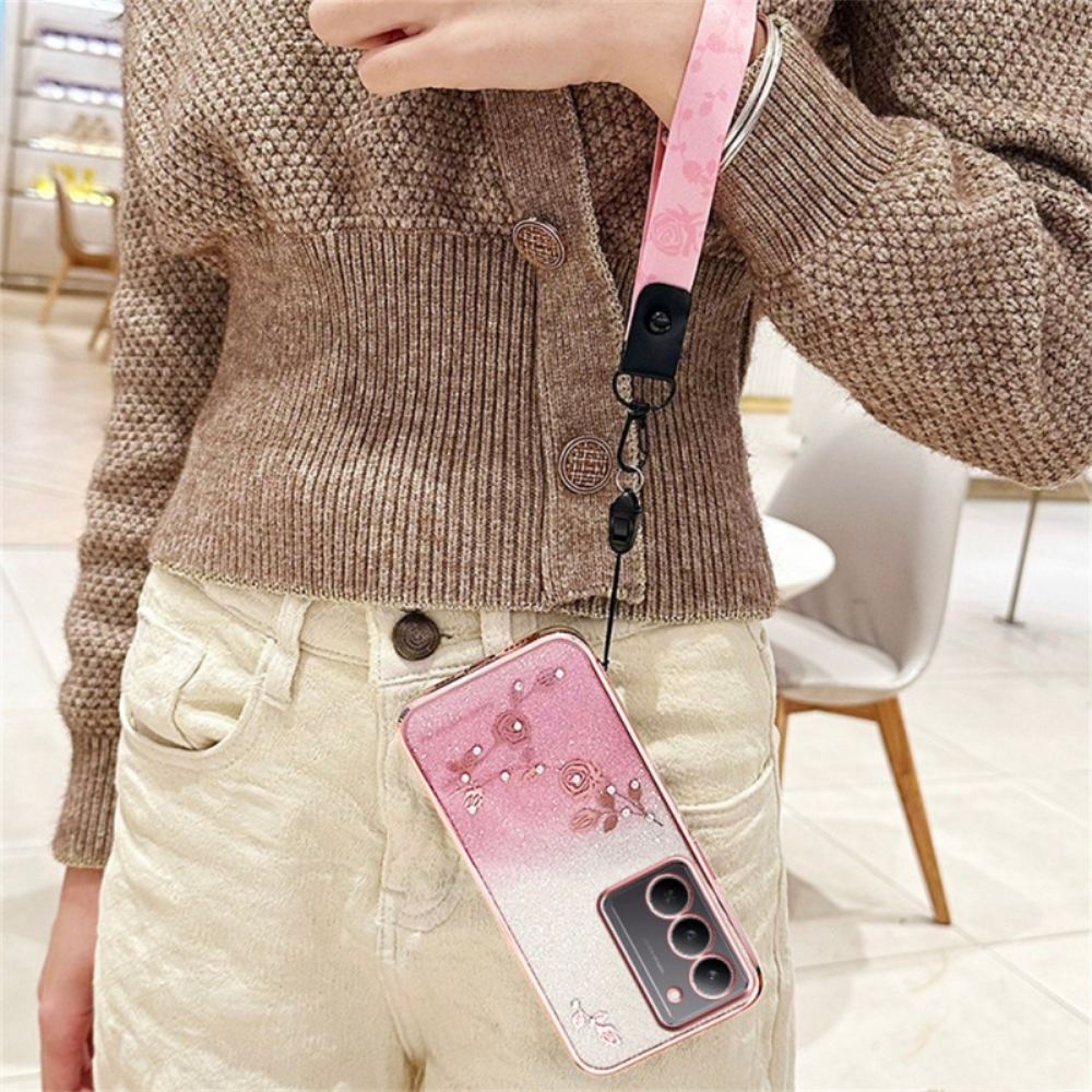 Kryt Realme 14x 5g Kadem Květiny A Kamínky Se Šňůrkou