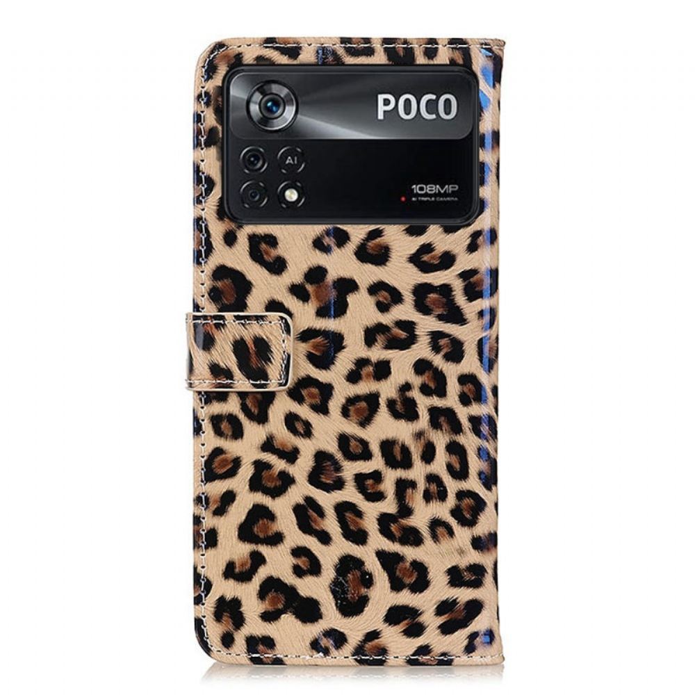 Flipové Pouzdro Na Poco X4 Pro 5G Efekt Leopardí Kůže