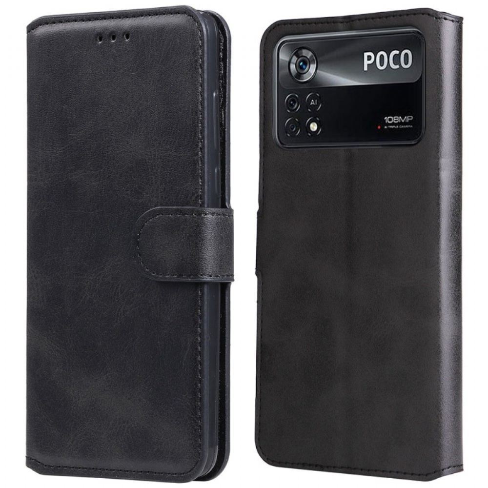 Flipové Pouzdro Na Poco X4 Pro 5G Klasický Kožený Efekt