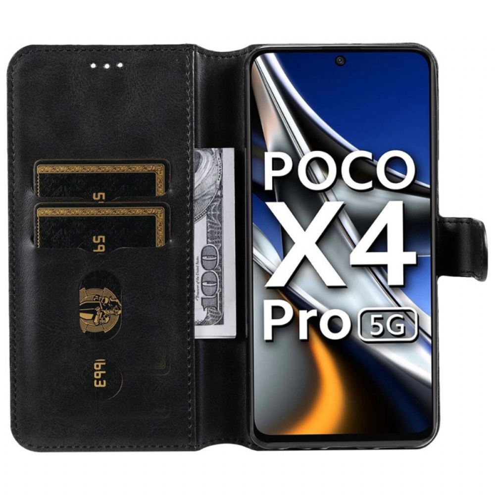Flipové Pouzdro Na Poco X4 Pro 5G Klasický Kožený Efekt