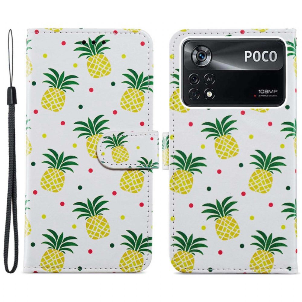 Flipové Pouzdro Na Poco X4 Pro 5G Na Lana Ananasový Popruh