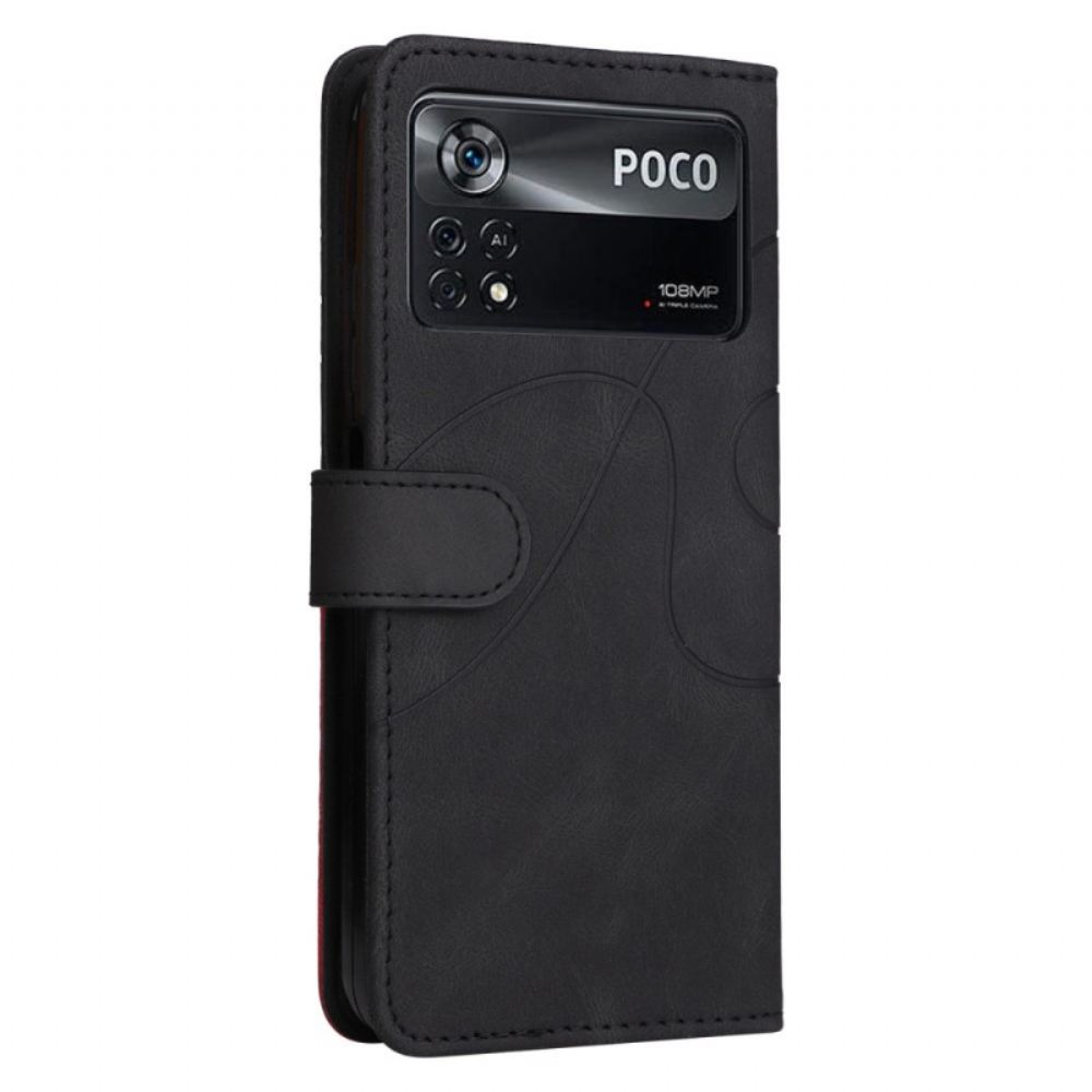 Flipové Pouzdro Na Poco X4 Pro 5G Na Lana Dvoubarevná S Páskem