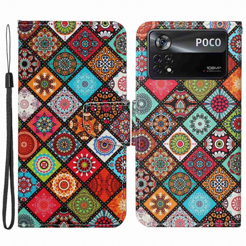 Flipové Pouzdro Na Poco X4 Pro 5G Na Lana Patchwork S Řemínky