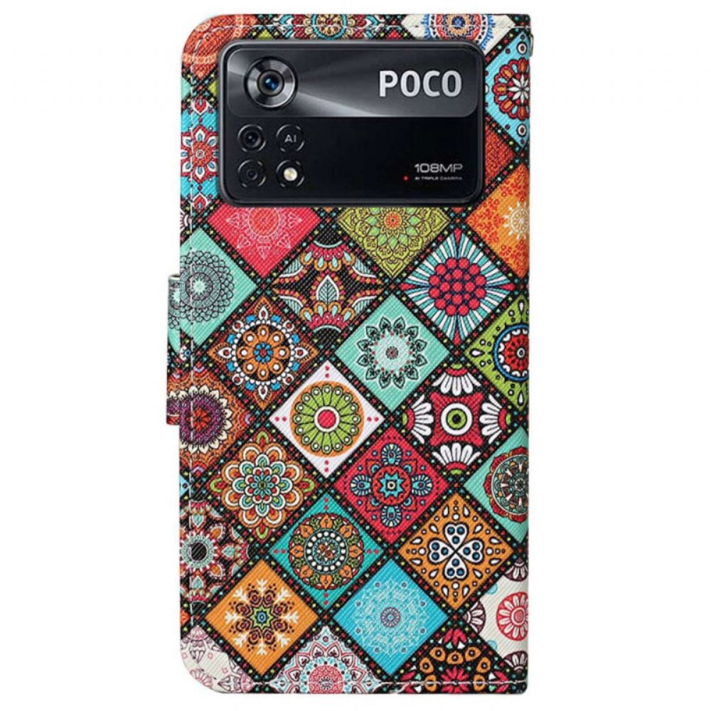 Flipové Pouzdro Na Poco X4 Pro 5G Na Lana Patchwork S Řemínky