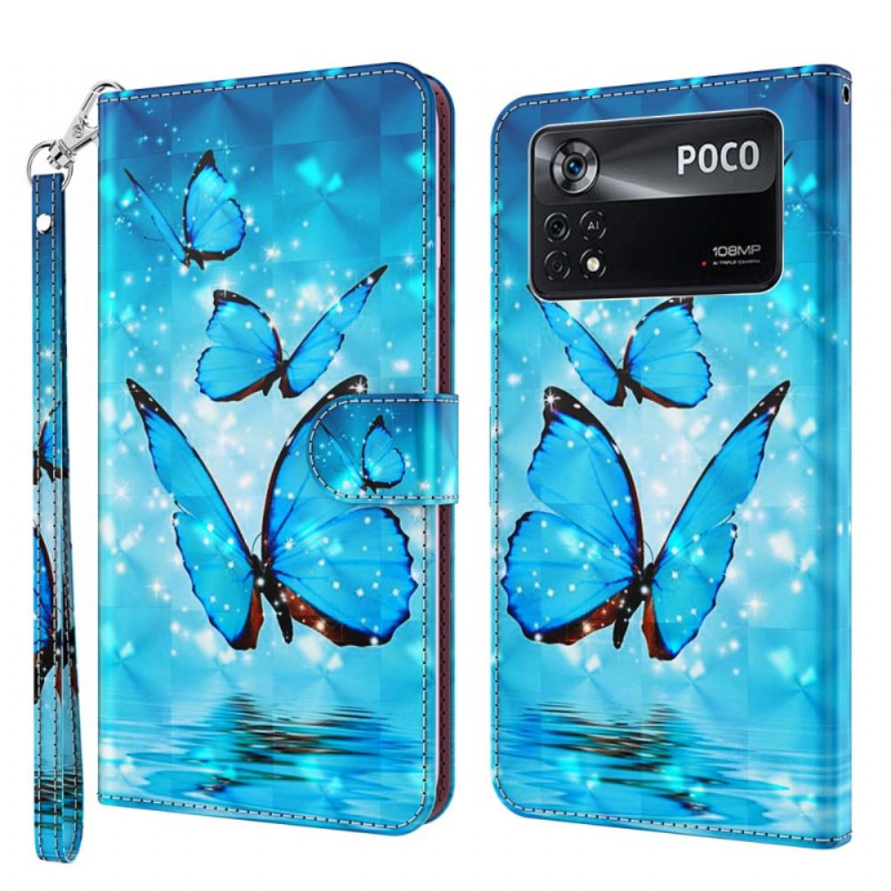 Flipové Pouzdro Na Poco X4 Pro 5G Na Lana Popruh Motýlků