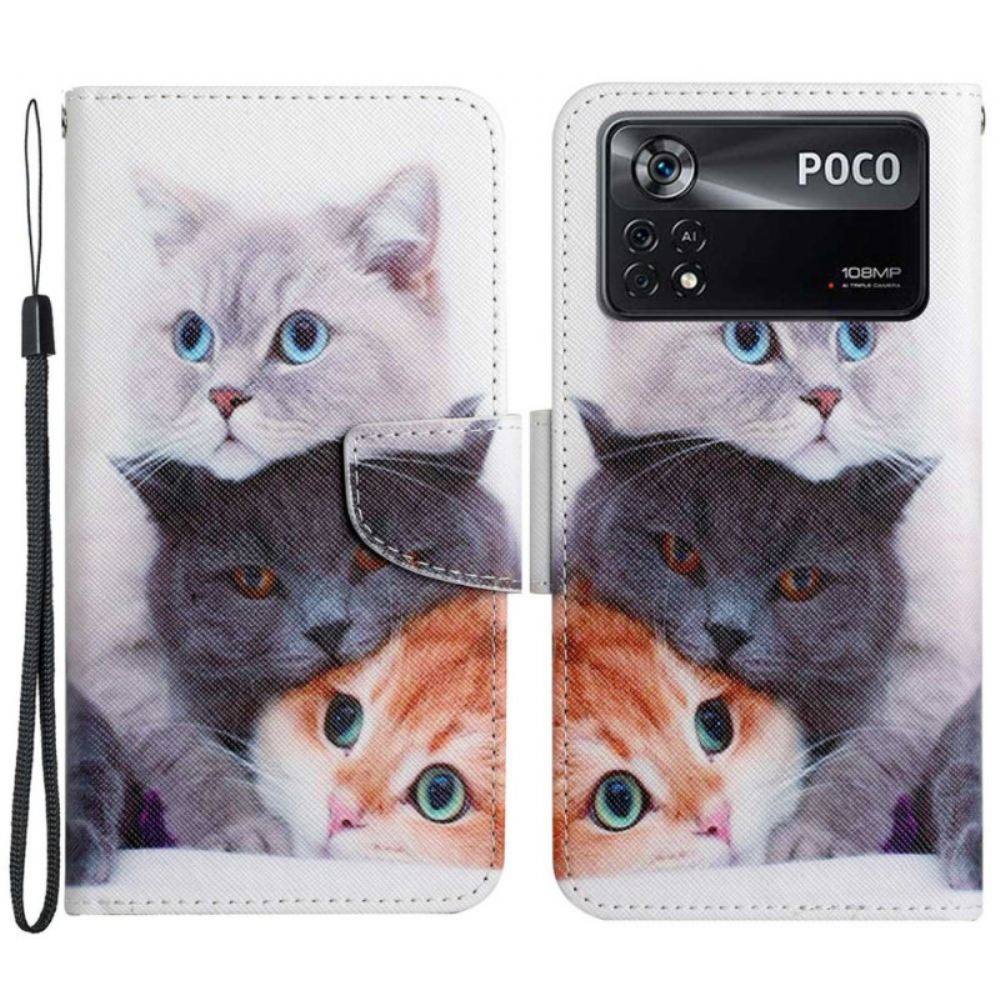 Flipové Pouzdro Na Poco X4 Pro 5G Na Lana Pouze Tanga Kočky