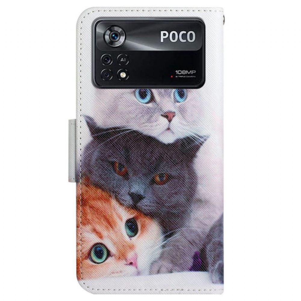 Flipové Pouzdro Na Poco X4 Pro 5G Na Lana Pouze Tanga Kočky
