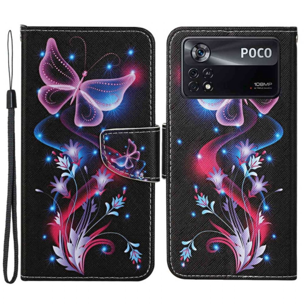 Flipové Pouzdro Na Poco X4 Pro 5G Na Lana Tanec Strappy Butterflies