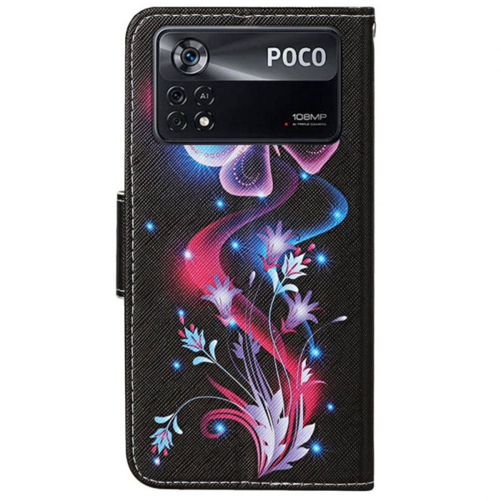 Flipové Pouzdro Na Poco X4 Pro 5G Na Lana Tanec Strappy Butterflies