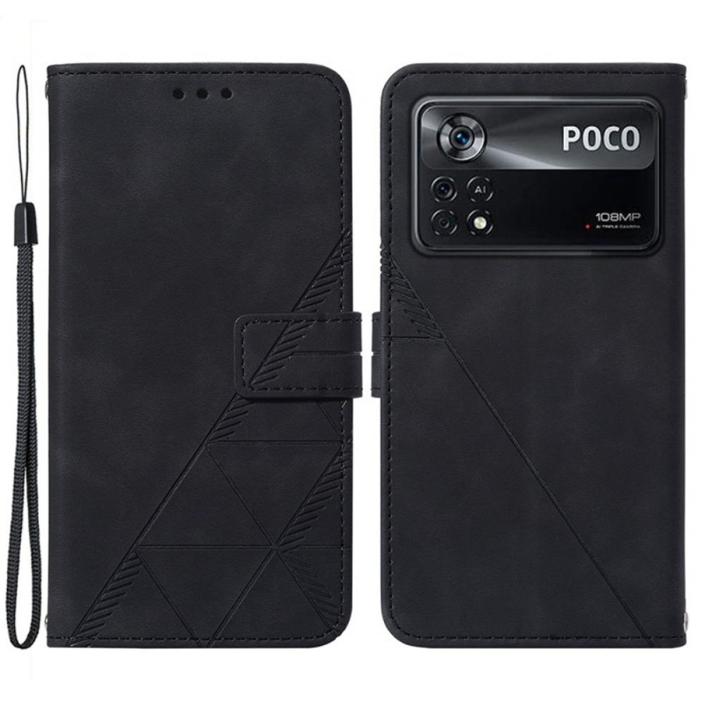 Kožené Pouzdro Na Poco X4 Pro 5G Trojúhelníky S Popruhem