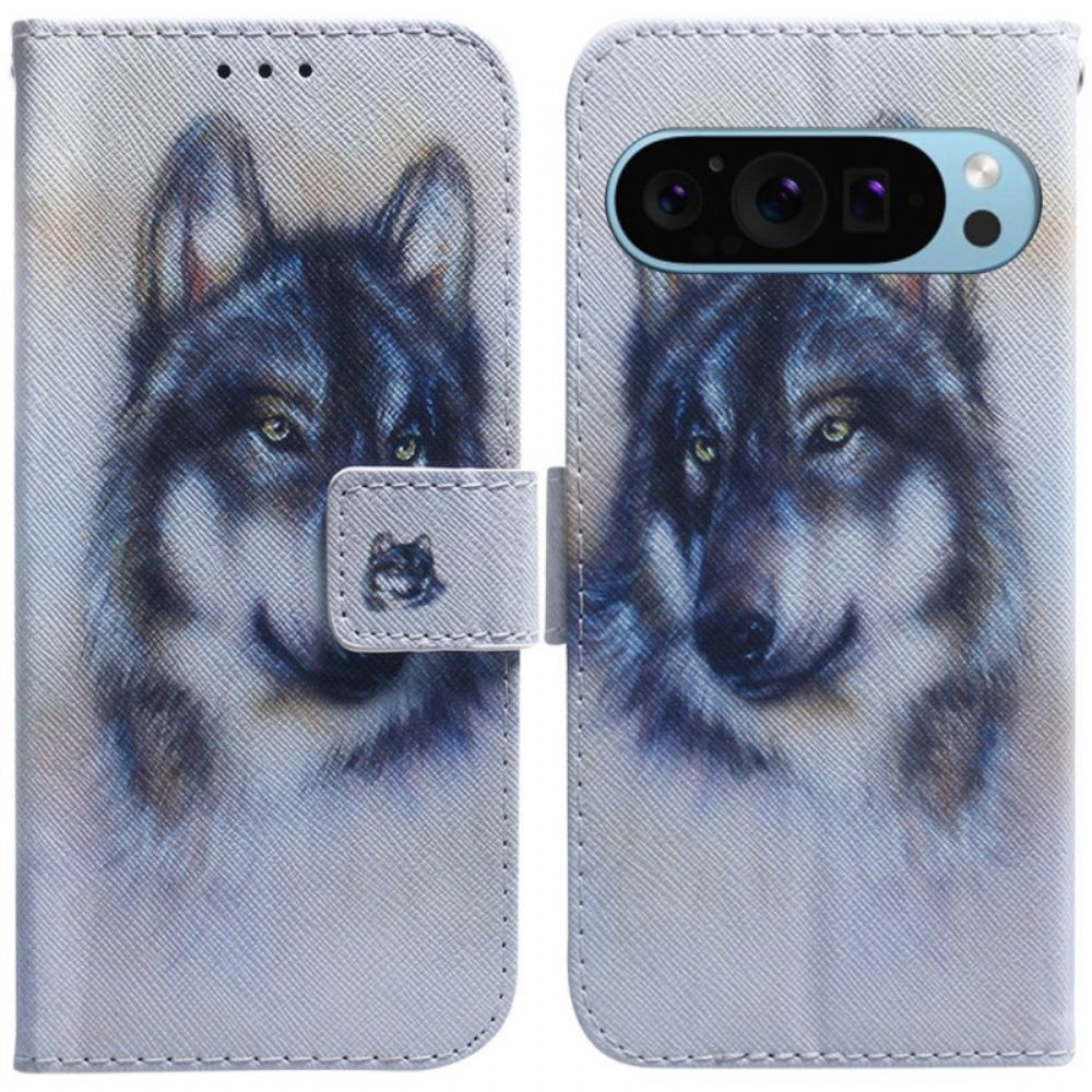 Kožený Kryt Google Pixel 9 Akvarel Vlk