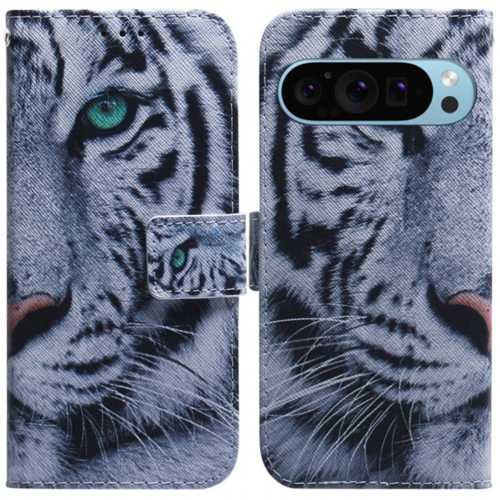 Kožený Kryt Google Pixel 9 Bílý Tygr