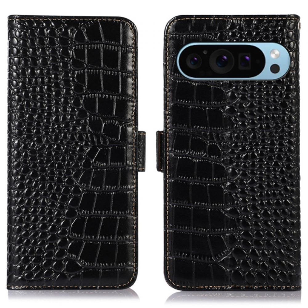 Kožený Kryt Google Pixel 9 Blokování Rfid Textury Krokodýla