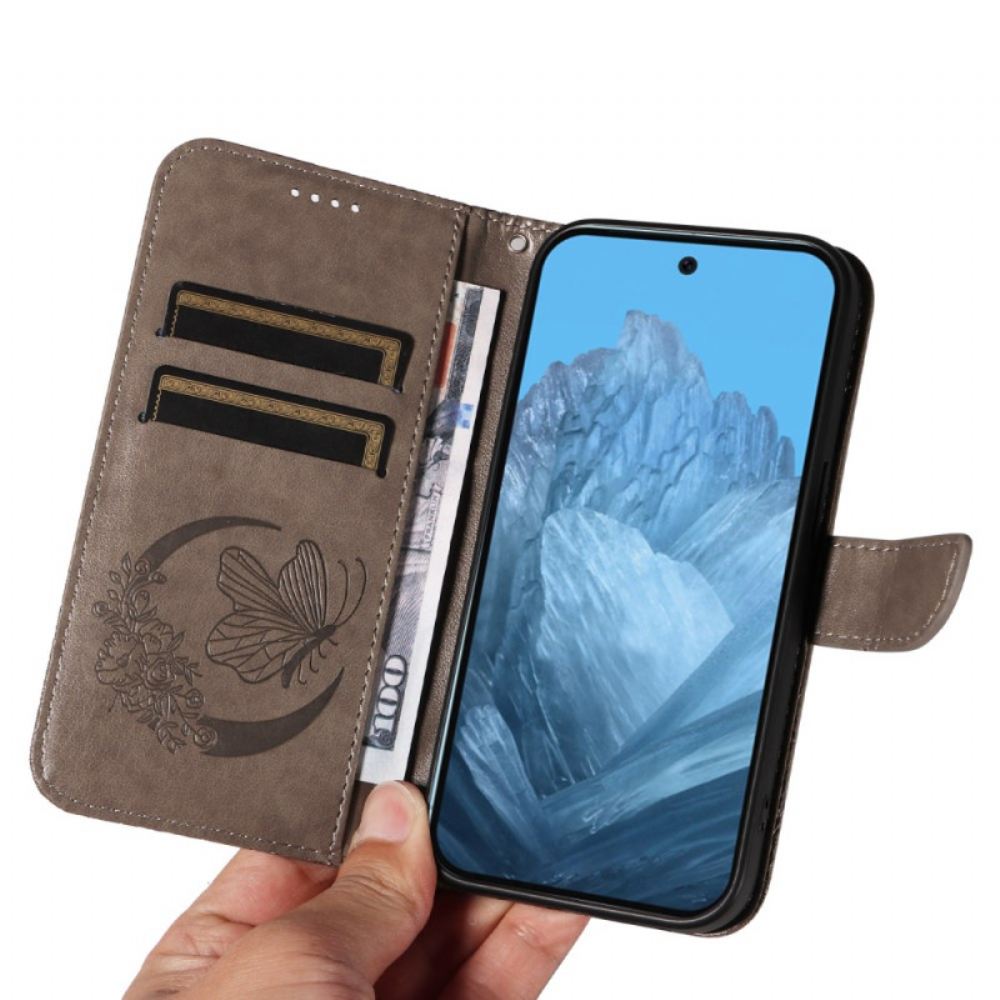 Kožený Kryt Google Pixel 9 Butterfly Graphic Lanyard