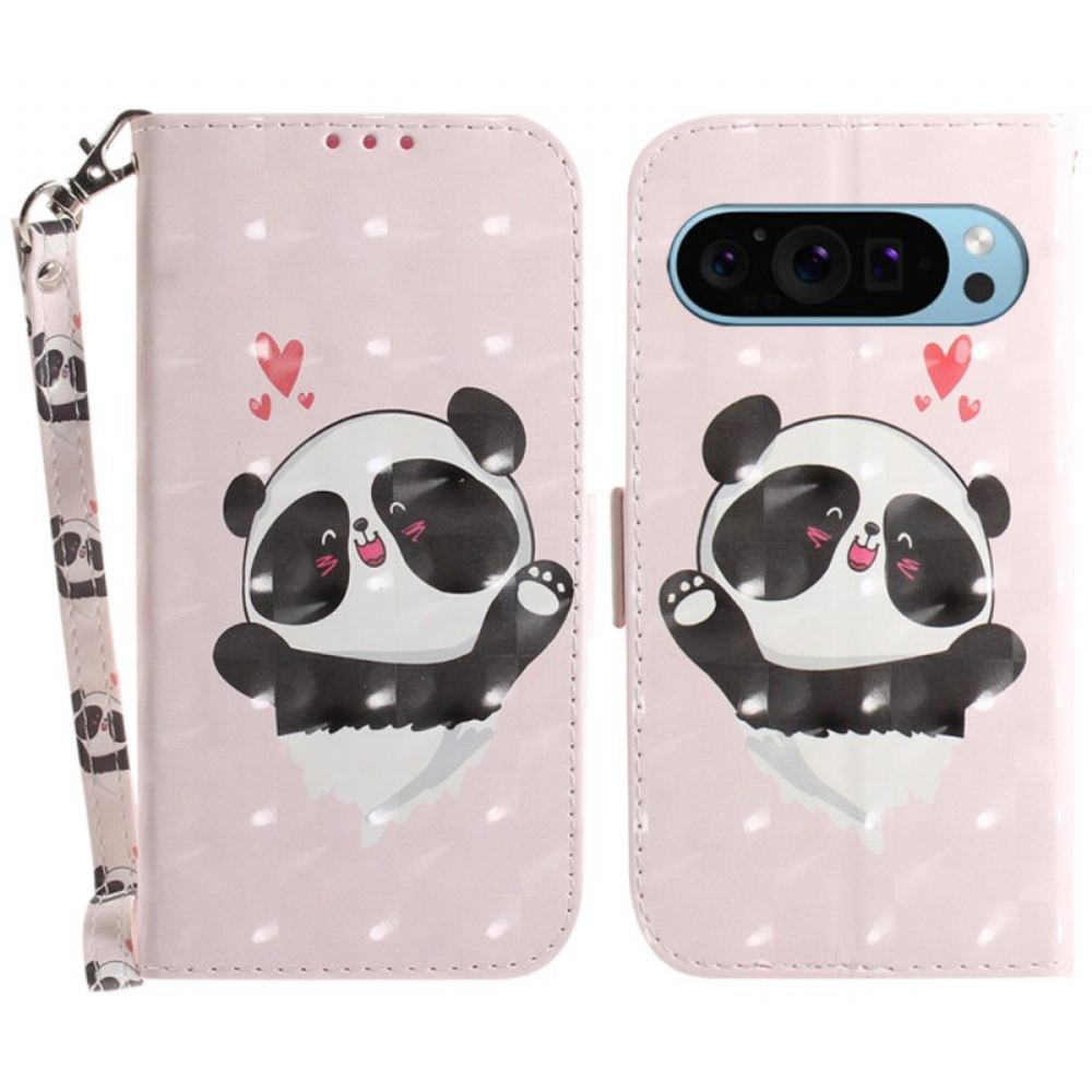 Kožený Kryt Google Pixel 9 Panda Love S Popruhem