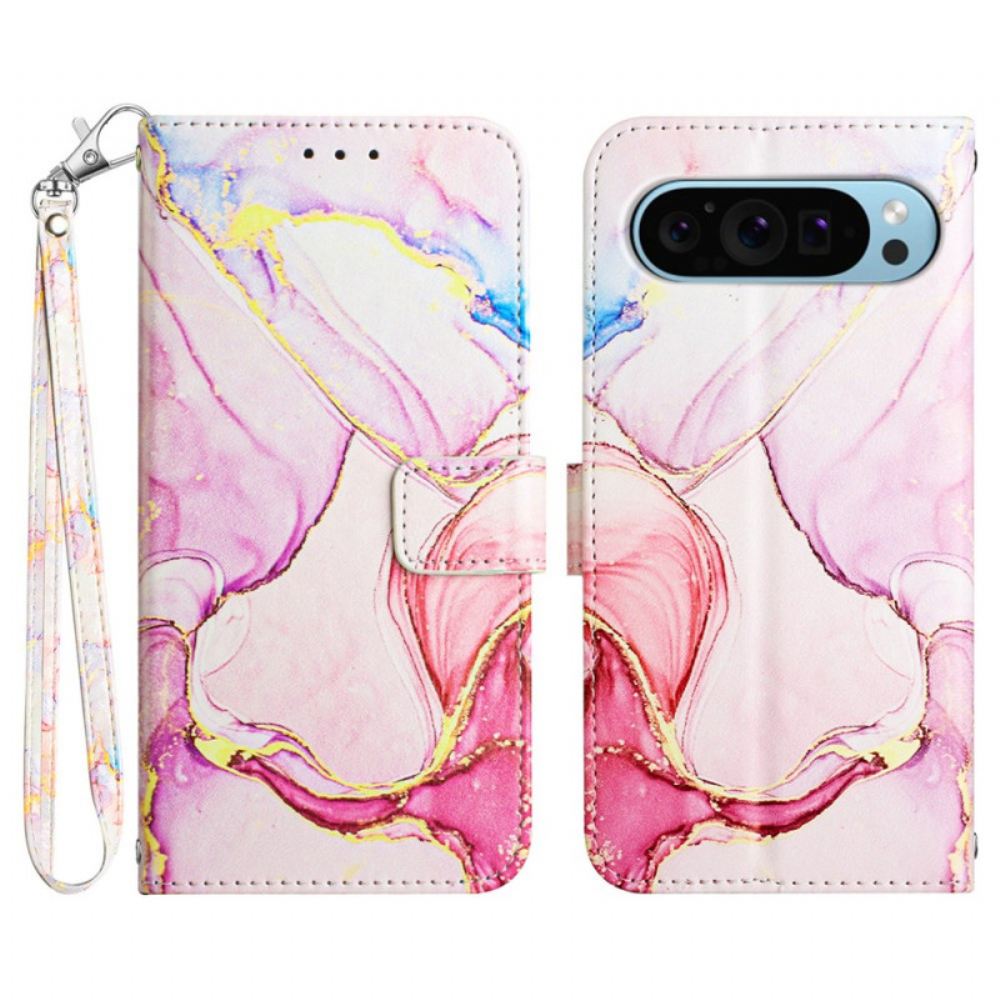 Kožený Kryt Google Pixel 9 Styl Mramored Strappy